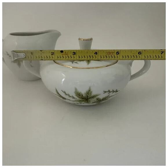 FINE CHINA OF JAPAN, Creamer & Sugar Bowl w/Lid, White with Pink, Green & Brown - Picture 13 of 15